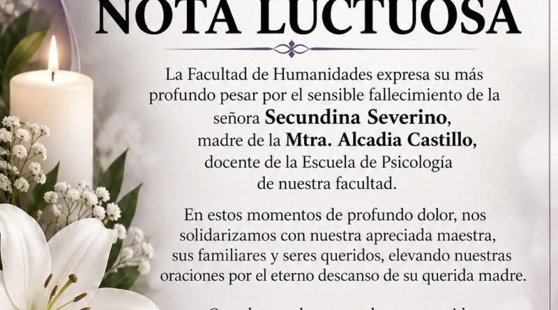 Nota luctuosa por el fallecimiento de Secundina Severino