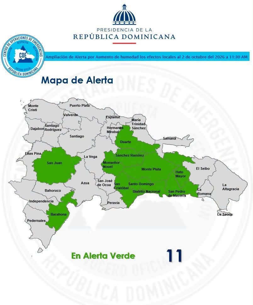 Mapa o imagen informativa sobre la Alerta Verde por lluvias