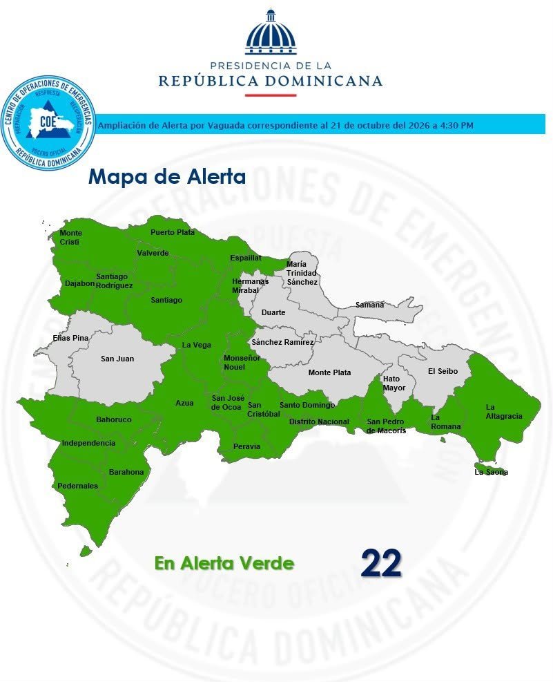 Alerta verde por aguaceros, tormentas eléctricas y rachas de viento en 22 provincias
