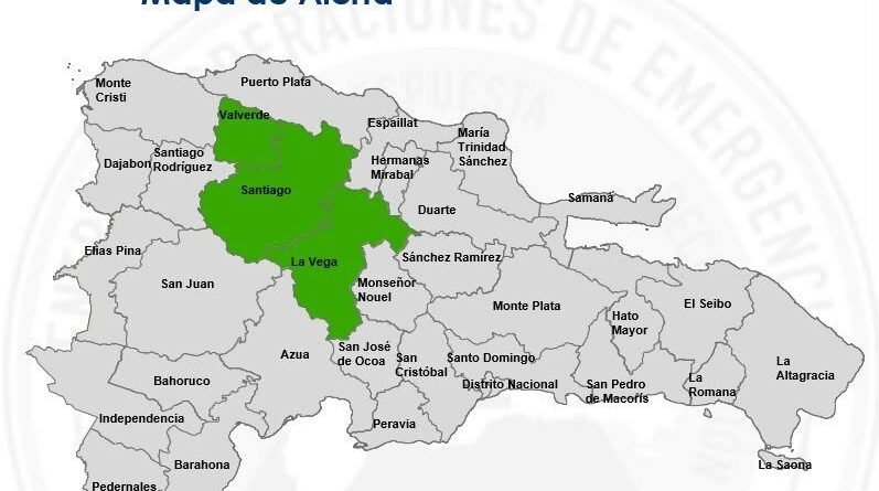 Mapa o imagen informativa sobre la Alerta Verde por lluvias en tres provincias